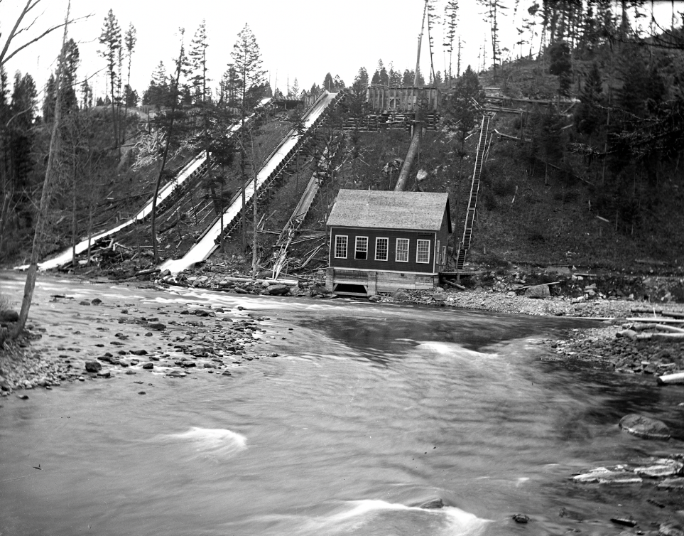 1902 view of the original powerhouse in Bigfork. Credit - NW Montana History Museum 