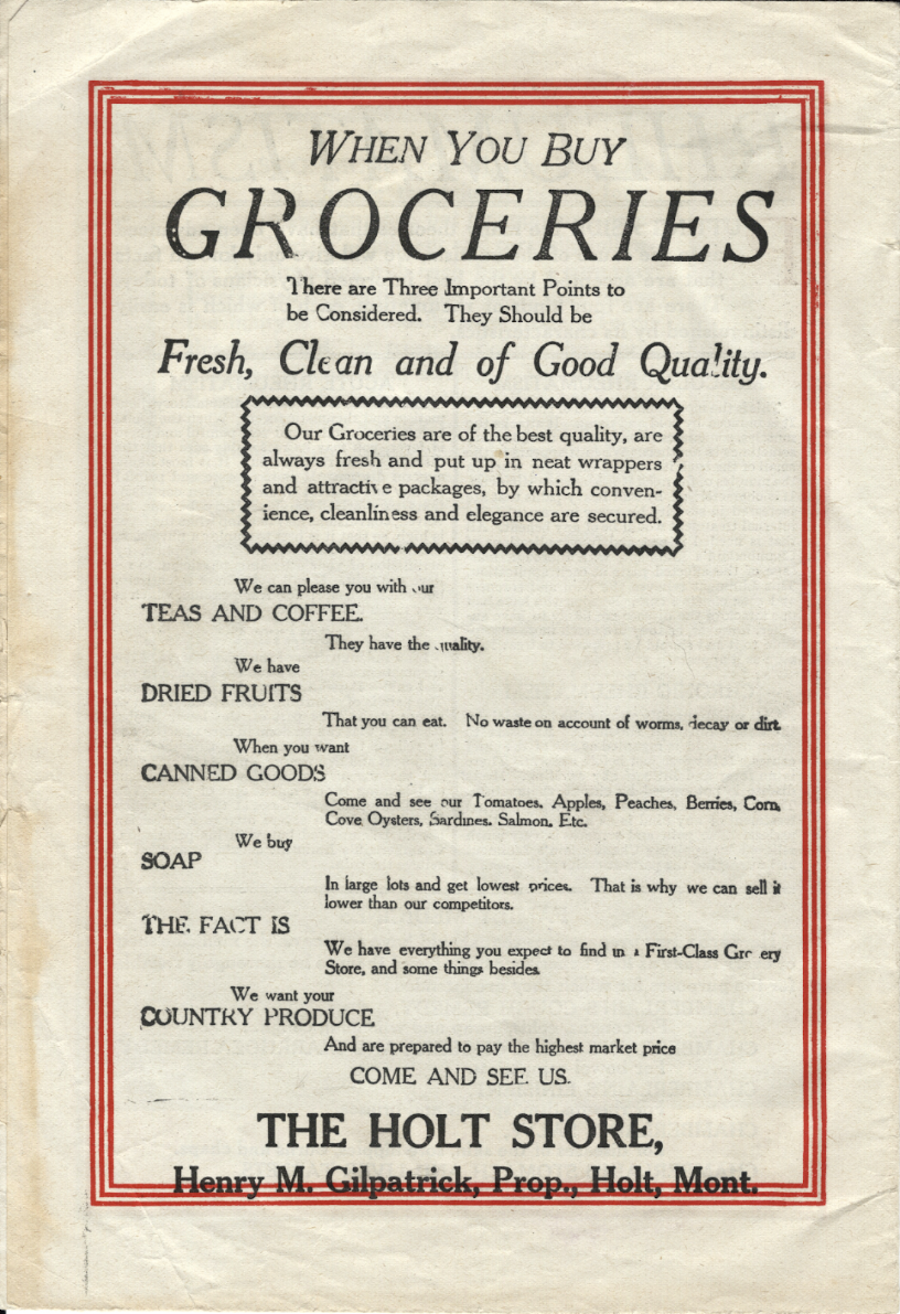 Holt grocery store advertisement. Credit Kellogg Collection