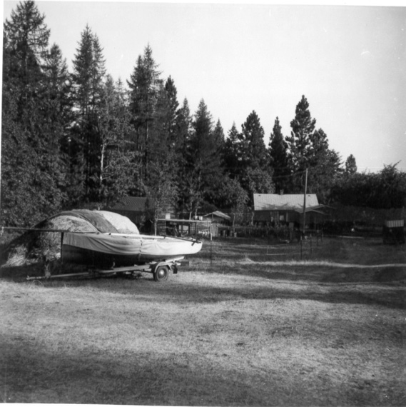 A 1970 picture with a similar angle as the 1990 picture showing the main cabin built either as part of the ashram or by the Mason’s at what is now Wayfarers Unit of Flathead Lake State Park. (Credit – Montana FWP)
