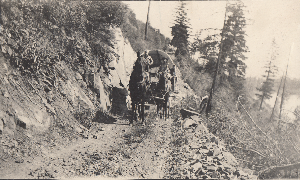 Early wagon travel was treacherous even on the west side of the lake. Credit - Kellogg Collection