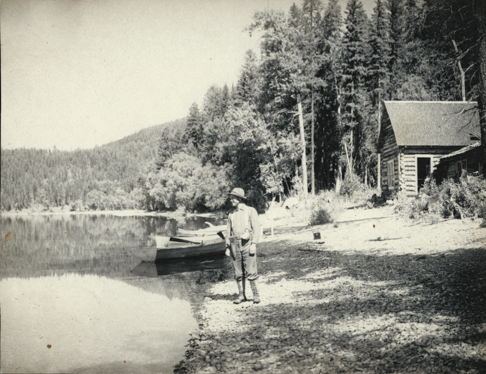 The 1905 Swan Lake Ranger Station near the present day boat ramp. Credit - Kellogg Collection