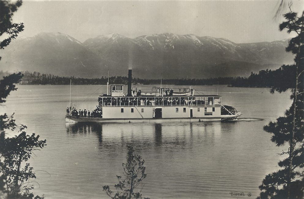 The Klondike sailing through narrows on Flathead Lake. Credit - Kellogg Collection