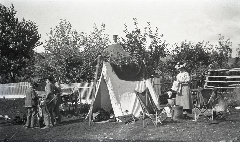 Students preparing campsite during the early days of the FLBS in Bigfork. Credit - Morton J. Elrod Collection, UM Mansfield Library