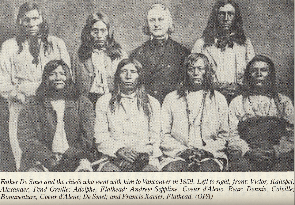 Father DeSmet and members of the Flathead tribes. Credit - Kellogg Collection